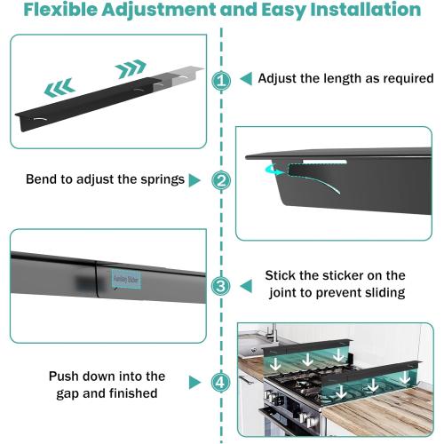 Stove Gap Covers,Stove Gap Filler Stainless Steel,13.8'' to 27.5'' Adjustable Length (2PCS),Range Trim Kit,Oven Stove Gap Guard Between Stovetop and Counter,Easy to Clean Heat Resistant, Black