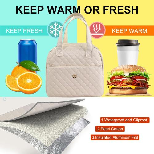 Insulated Lunch Bag for Women Men, PU Leather Lunch Tote Bag for Women Aesthetic Lunch Box Bag Thermal Bento Cooler Bag Sack Food Handbags for Work Office Picnic Travel (Beige)