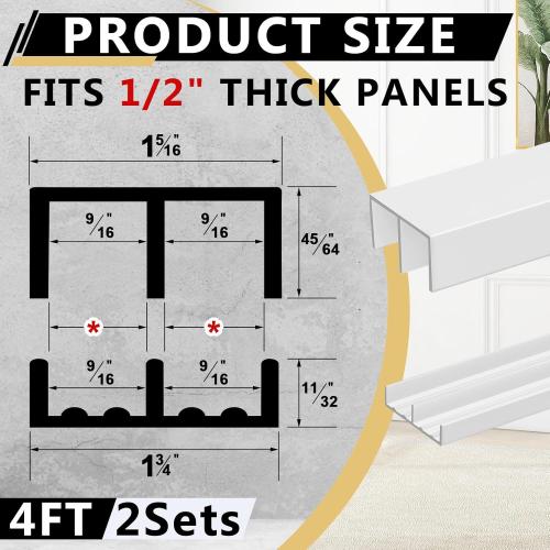 Landical 2 Sets 4 ft Long Plastic Sliding Cabinet Door Track Hardware Set for 1/2 Thick Panels Glass Window Cabinet Door Track for Sliding Closet Doors, Easy Quick Installation