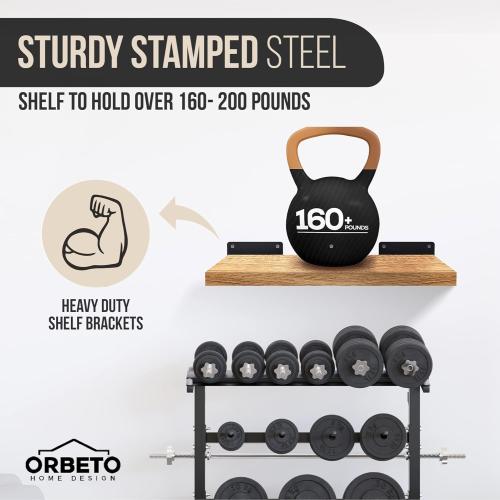 6 Pack Heavy Duty Shelf Brackets (12) Black Metal (6mm Thick), Supports Over 160 Lbs, Powder Coated, Mounting Hardware, Easy Installation