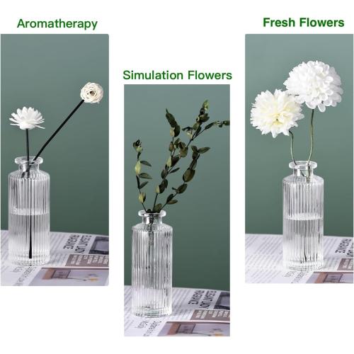 Glass Bud Vases Set of 12, Ribbed Bud Vases in Bulk, Mini Vases for Centerpieces, Small Clear Vintage Vase for Table Decorations, Wedding Decor, Home (Ribbed)