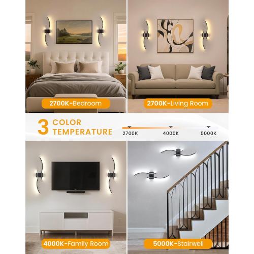 NIORSUN 27.6 Inch Battery Operated Wall Sconce Set of 2, Black Modern Rechargeable Wall Lights with Remote, 3CCT Dimmable Wireless Wall Lamp for Living Room Bedroom Hallway