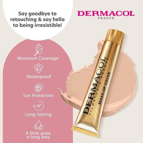 Dermacol - Full Coverage Matte Foundation with SPF 30, Waterproof Foundation for Oily Skin, Acne, & Under Eye Bags, Long-Lasting Makeup, 30g - Shade 208