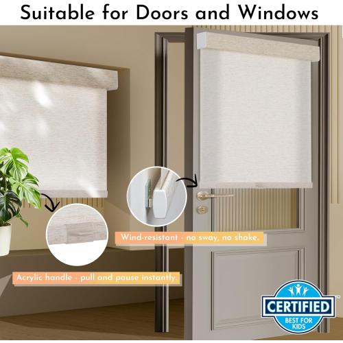 Persilux Light Filtering Roller Shades for Window Blinds,Cordless,Linen Fabric,Thermal Insulated Fabric UV Protection Shades for Home,Office,Bedroom,Door,Light Filtering-Cream,38 W X 72 H