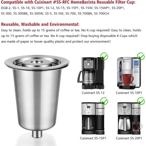 Reusable Stainless Steel Filter Cup for Cuisinart, Compatible with Cuisinart #SS-RFC HomeBarista Reusable Filter Cup (2 Pack)