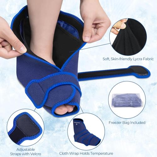 KingPavonini Ankle Foot Ice Pack Wrap for Sprained Ankle and Surgery Recovery, Reusable Gel Ice Packs for Feet Injuries, Plantar Fasciitis, Achilles Tendonitis, Hot/Cold Therapy (1 Wrap 8 Gel Packs)