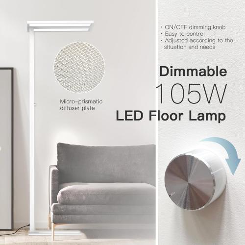 STERREN 76 Led Floor Lamp, 105W White Modern Free-Standing Lamp,11100LM Dimmable Eye-Care Tall Reading Lamp for Reading Study Room,Office,Meeting Room,4000K Natural Daylight