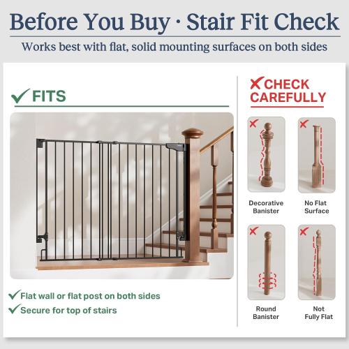 Cumbor 34 Extra Tall No Bottom Bar Baby Gate for Stairs, Hardware Mounted Dog Gate Indoor for Larger Pets, Expandable 31.6-48 Safety Gate for Doorways, Wide Walk Thru Door for Easy Access (Black)