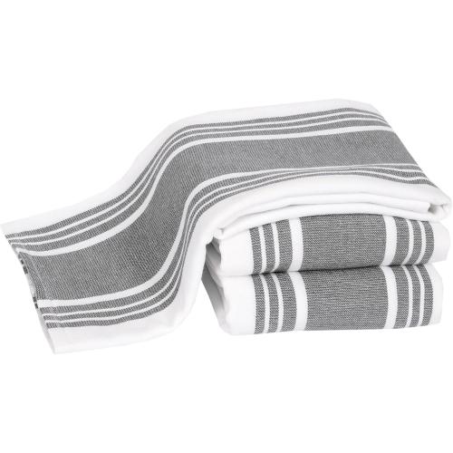 All-Clad Dual-Purpose Kitchen Towels: Highly Absorbent - 100% Cotton, 17x30 Dish Towels for Cleaning & Drying Dishes & Glassware, 3-Pack, Pewter
