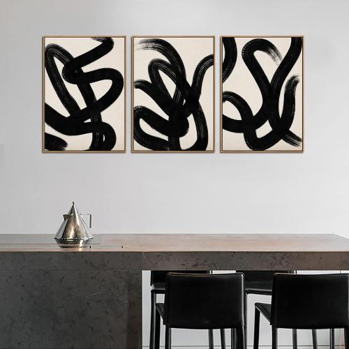 Framed Wall Art Canvas Set Abstract Lines Pictures Modern Mid Century Boho Wall Decor Minimalist Abstract Black Stroke Lines Canvas Painting Artwork Living Room Bedroom Home Office 20x28x3 Natural
