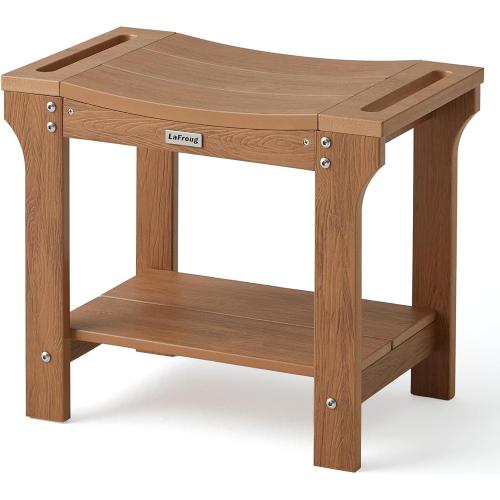 20.5 HDPS Shower Bench Seat, Waterproof Shower Stool for Shaving Legs, Heavy Duty Plastic Bath Spa Chair Seat with Storage Shelf, No Maintenance, Brown, Weight Capacity 500LBS