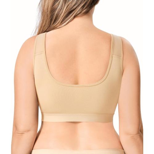 Size M BRABIC Wireless Zip Front Closure Bras for Women No Underwire Full Coverage Comfort Everyday Post Surgery Compression Bra