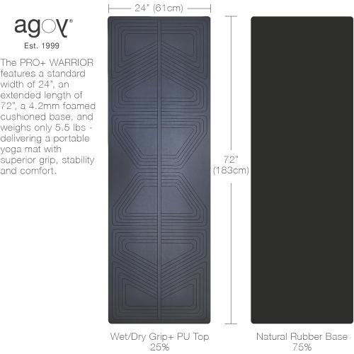 agoy PRO  WARRIOR - Premium Non-Slip Yoga Mat – Eco-Conscious Design - PU Mat With Wet/Dry Grip  - Focus Alignment - Lazer-Etched Technology - A Portable Standard Size Mat for All Styles of Yoga