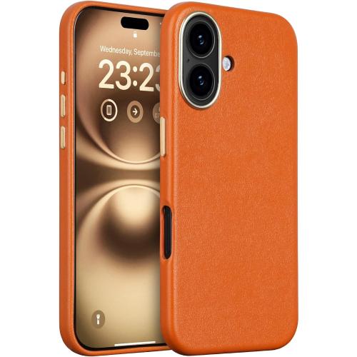 LOHASIC Compatible with MagSafe for iPhone 16 Leather Case, Classic Vegan PU Slim Fit Metal Buttons & Camera Lens Drop Protection Rugged Grip Magnetic Phone Case for iPhone 16 6.1inch 2024 - Tan Brown Pop p