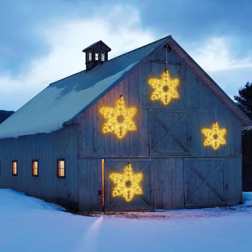 27 Christmas Big Snowflake Lights Mains Powered with Timer for Xmas Decor | Mains Powered, Timer Function, Warm White, 27x 25 Giant Fancy LED Snowflake Lights