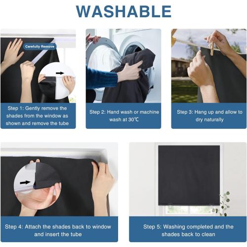 LazBlinds 100% Blackout Roller Shades, No Tools No Drill Cordless Blinds for Windows, Thermal Insulated UV Protection Privacy Window Shades for Bedroom (36''W x 72''H, Beige)