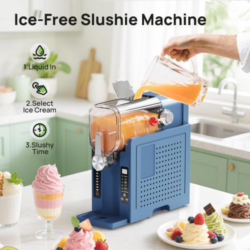 Slushy Machine No Ice Needed, CHIVALZ Slushie Machine for Home, Frozen Drink Maker with 6 Preset Programs for Margaritas, Frappés, Milk Shake and More, LED Display, Self-Cleaning, AD03, Blue
