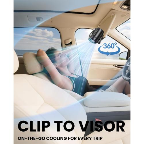 Portable Waist Fan with Ice Cooling, 4-in-1 Clip-On Fan for Car/Shirt/Hat/Belt, 16000RPM Strong Airflow, 12H Runtime, 100 Speed Settings, Wearable Fan for Outdoor Work, Camping, Travel Black