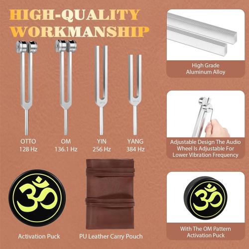 Tuning Forks for Healing(128Hz, 136.1Hz, 256Hz, 384Hz),Weighted & Unweighted Tuning Forks Set with Vegan Leather Pouch &Activator, For Chakra/Sound Therapy/Yoga/Meditation
