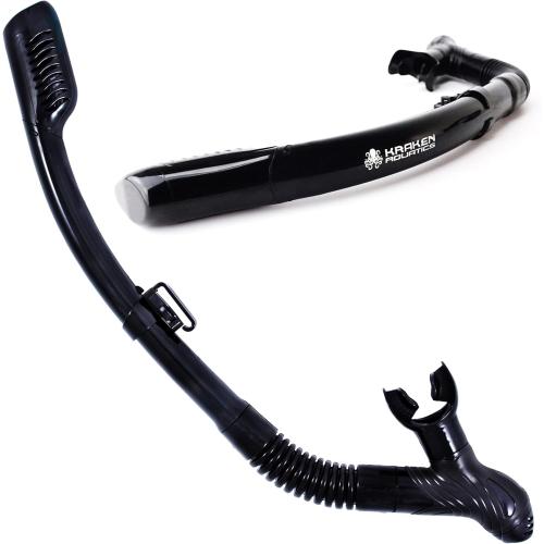 BLACK Dry Snorkel with Purge Valve - Snorkel Gear for Adults with Comfortable Silicone Mouthpiece & Quick Release Clip - Scuba Diving, Snorkeling, Freediving, Spearfishing, Swimming