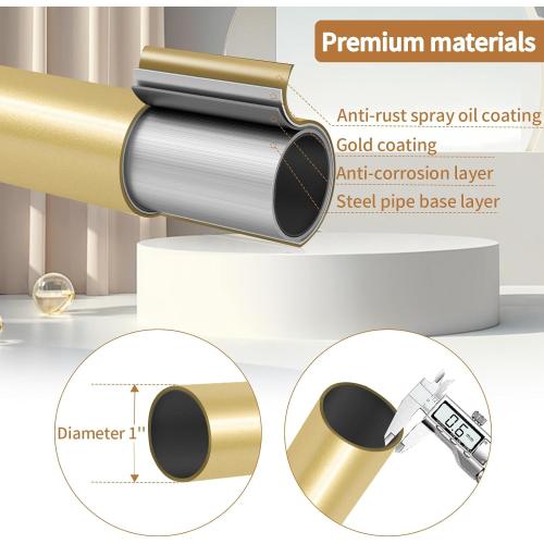 Gold Curtain Rods, Room Darkening Rod for Windows 48 to 90 Inches(4-7.5Ft), Wrap Around Curtain Rods, Heavy Duty Blackout Drapery, Modern Decorative Window Treatment Rod, Gold