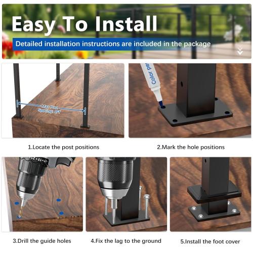 2Pack 42 T304 Stainless Steel T-Drilled Corner Post Cable Railing Black(Post 41x2x2), 3-Sides Flat Top One-Post Corner Solution, 90° Drilled Post with Cable Grommets for Corner Railing