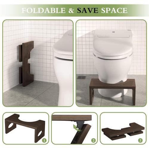 7 Inch Bamboo Toilet Stool, Foldable Poop Stool, Bathroom Step Stool Squat (Brown)