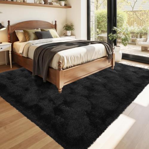 Black Rugs for Living Room Fluffy 5x7 ft Bedroom Rug Non-Slip Area Rugs Shag Carpet for Nursery Kids PlayRoom Dorm Office Indoor Modern Plush Carpets Boys