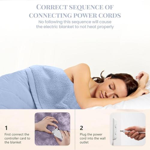Size Queen Color Blue Thermee Micro Flannel Heated Blanket Queen Size - 10 Settings, Programmable, Rapid Heating, Luxuriously Soft - English Blue