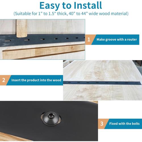 2 Pcs C-Channel Steel Support with Bolts, 36 Long x 1/2 Leg Hidden Metal Brackets for Live Edge Tabletop, Slab Furniture, Woodworking (Black)