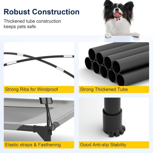 GOJOOASIS Outdoor Dog Bed with Canopy, Waterproof Outside Dog Cots Pet Bed with Removable Canopy Tent, Cat Bed Shelter, Lifted Camping Pet Bed for Medium Dogs (Grey)