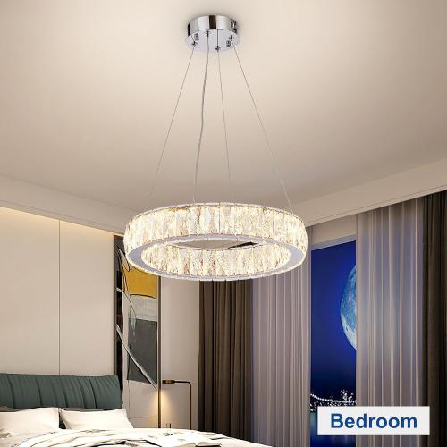 Depuley Modern LED Crystal Chandeliers: 15.7 Ring Chandelier Hanging Crystal Ceiling Light Fixture - 24W Adjustable Height Pendant Light for Living Room Dining Room Bedroom Foyer ‼️unused‼️