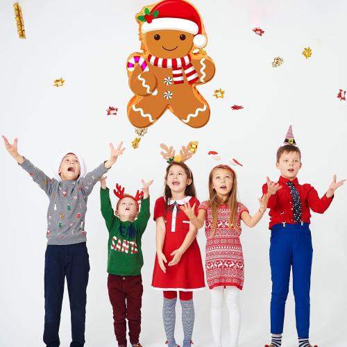 Christmas Gingerbread Man Piñata 16 Inch Mexican Piñata with Stick Blindfold Pack Christmas Prop Bundle for Xmas Birthday Holiday Game Favors Photo Prop Decoration