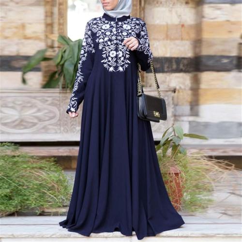 Islamic Fashion Dresses Middle Eastern Ethnic Kaftan Button Print Muslim Long Dress Dubai Turkey Arab Jilbab Dress size small