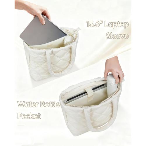 Puffer Tote Bag for Women, Quilted Bag with Zipper, Small Tote HandBags for Work, Travel