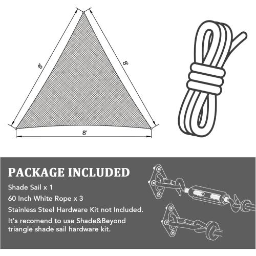 Shade&Beyond Triangle Sun Shade Sail 16'X16'X16' Permeable Canopy Light Grey for Patio Garden Yard Deck Pergola (We Make Custom Size)