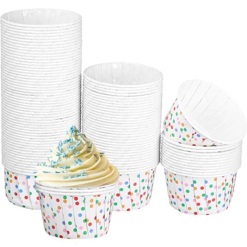 Cake Cups Disposables Paper Baking Cupcake Cases Dessert Cups Rainbow Polka Dot Ice Cream Bowls 100PCS cake