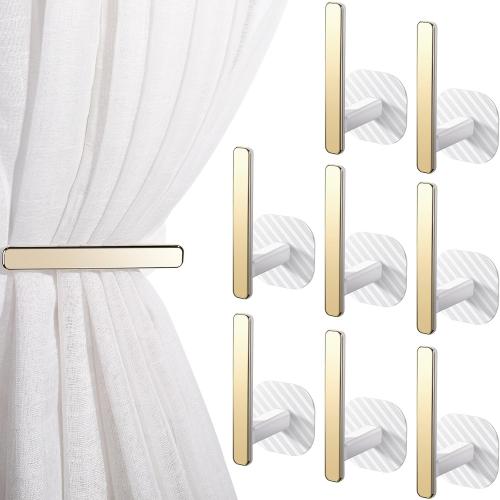 8 Pack White & Gold Queekay Curtain Holders Gold Curtain Holdbacks Self Adhesive Drapery Tiebacks L Shaped Hooks Nordic Style Window Treatment Holdbacks for Home Office Decor(White,8 Pcs)