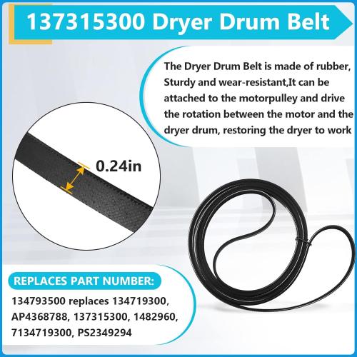 Dryer Repair Kit Compatible With electrolux Dryers Includes 137315300 Dryer Belt(1pc), 134715900 Drum Support Wheel(4pcs) and 134793500 Idler Pulley(1pc), Figure 7 Shows More Compatible Models