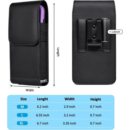 Leather Phone Holster with Strong Metal Belt Clip and Magnetic Closure Compatible with iPhone 16/15/14/13/12 Pro Max, Galaxy S25/S24/S23/S22 Plus & FE, L-Black
