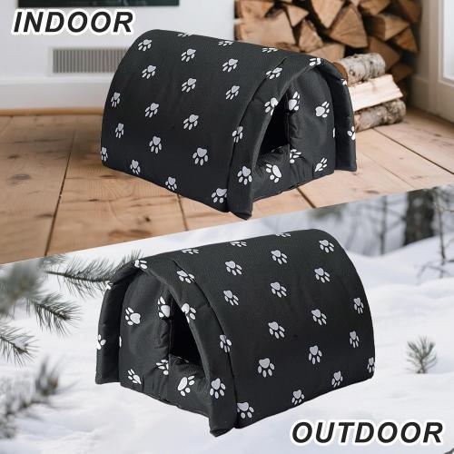 Cat Houses for Outdoor Cats, Thickened Outdoor Cat House Weatherproof, Foldable Stray Cat Shelter, Anti-Slip Kitten Cave for Feral Cat Dog Puppy (Black, L:21.7×16×14.5)