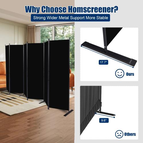 Room Divider 6FT Portable Room Dividers and Folding Privacy Screens, Fabric Divider for Room Separation, Partition Room Dividers Freestanding Wall Divider Screen Studio (Black, 6 Panel-132'')