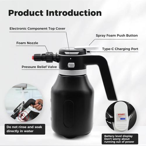 Electric Foam Sprayer,2L Portable Rechargeable Cordless Pressurized Spray Foam Cannon, Easy Clean & Acid Resistant for Car Wash Detailing Garden Black (Electric Foam Sprayer 1.0)