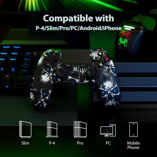 Controller for PS4, Wireless Controller Black for Sony PlayStation 4/Slim/Pro, Remote Control with Double Vibration/6-Axis Motion Sensor/Sensitive Touch Pad/Speaker & 3.5mm Audio Jack/800mAh Battery