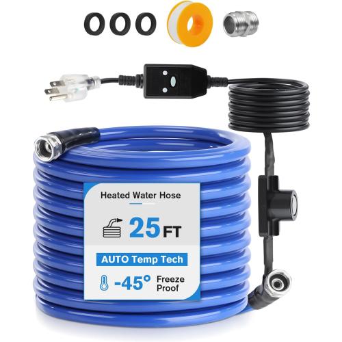 25FT Drinking Water Hose, Heated Anti Freeze Garden Hose Camper | BPA free non-toxic drinking water heated anti-freeze hose ideal for camper rv marine boat and garden home use