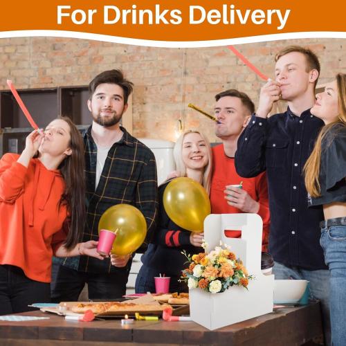 MAQIHAN 2 Cup Drink Carrier with Handle - 10Pcs Disposable Paper Cardboard Coffee Cup Holder Portable Drink Caddy Cup Carriers to go Cup Holder Food Delivery Accessories for Hot/Cold Drinks (White)