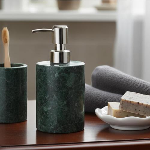 Soap Dispenser Lotion Dispenser - Made of Natural Stone in Green Color - Luxury Bathroom Accessories Bath Set (Green)