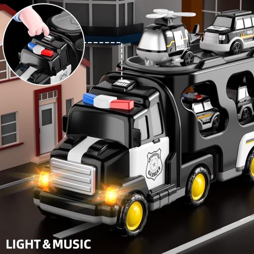Bennol Toddler 5 in 1 Police Truck Toys for 1 2 3 4 5 Year Old Boys, Police Rescue Vehicles Car Trucks Bus Helicopter for Kids Ages 1-3 3-5, Car Toys for 1 2 3 4 5 Year Old Boys Girls Birthday Gifts