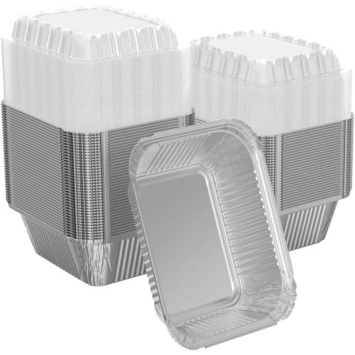 110 Pack 1 lb Rectangular Disposable Aluminum Foil Pan 16 oz Take Out Food Containers with Clear Plastic Dome Lids, for Catering, Baking, Roasting Food