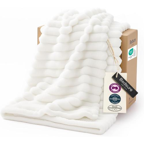 Bedsure GentleSoft White Throw Blanket for Couch - Mothers Gifts Day Birthday Gifts for Women Mom Her, Soft Cozy Fleece Throw Blanket for Girl, Room Home Bedroom Spring Decor, Off White, 50x60 Inches